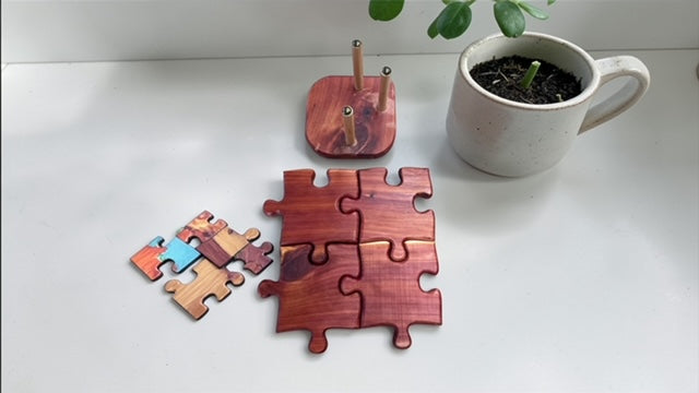 Puzzle Shape Red Cedar Wood Coasters