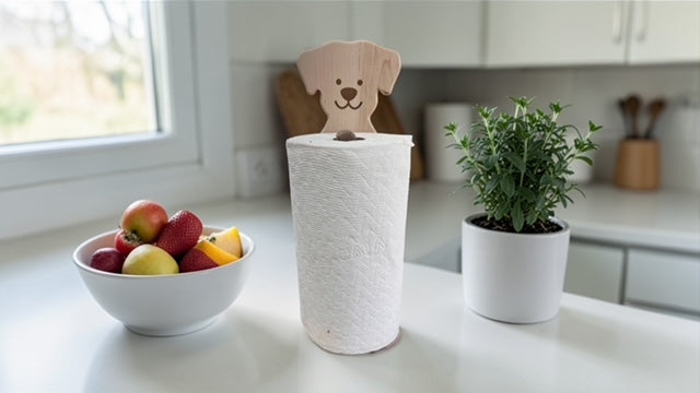 Maple and Walnut Puppy Paper Towel Holder