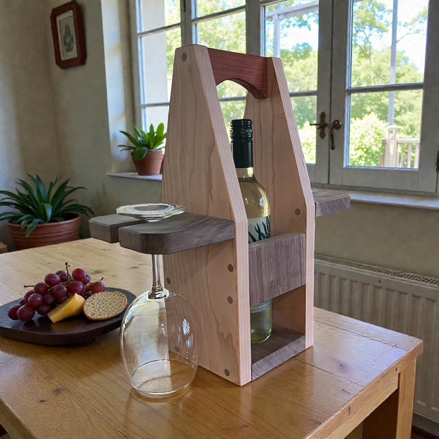Beautiful Wine Caddy Made of Cherry and Walnut